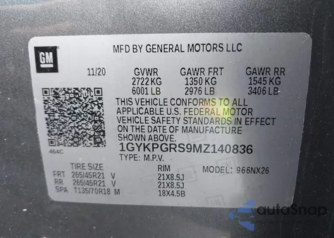 2021 Cadillac Xt6 Awd Sport из США, поврежденный, VIN 1GYKPGRS9MZ140836